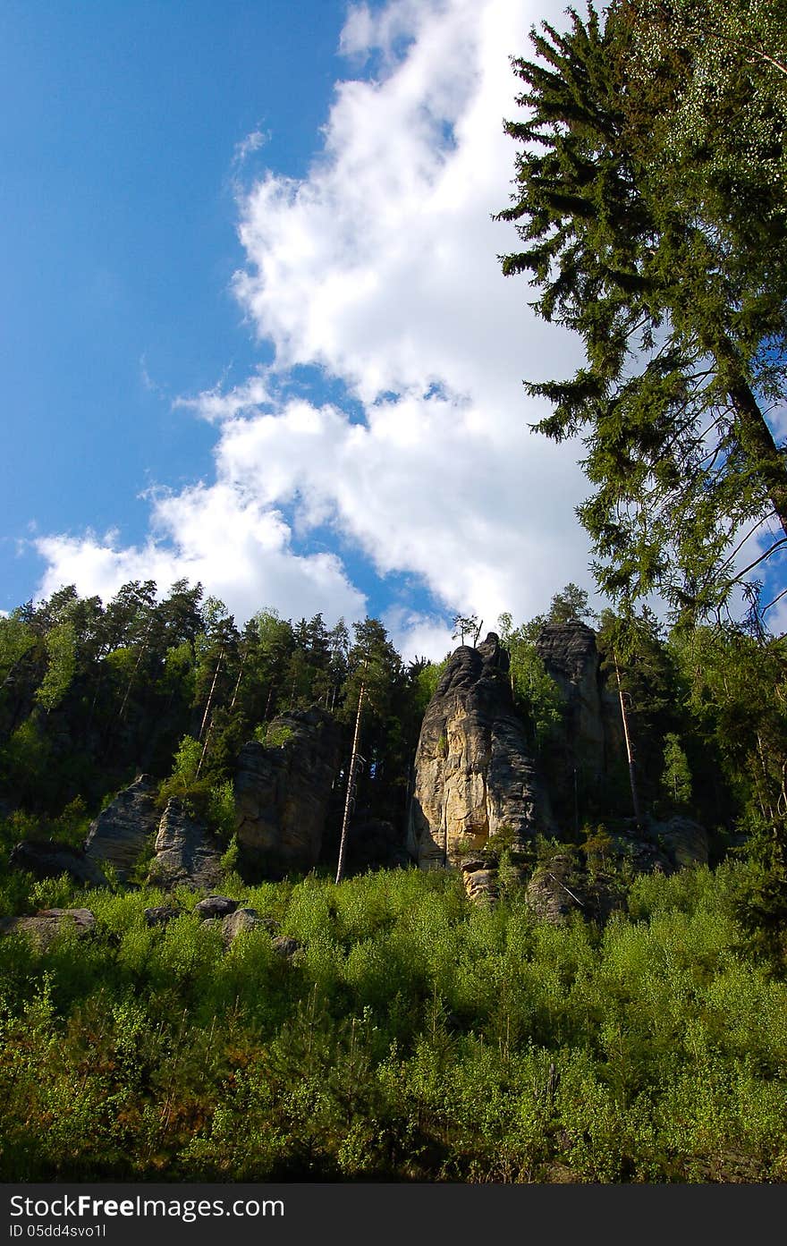 Adrspach mountain rock in summer