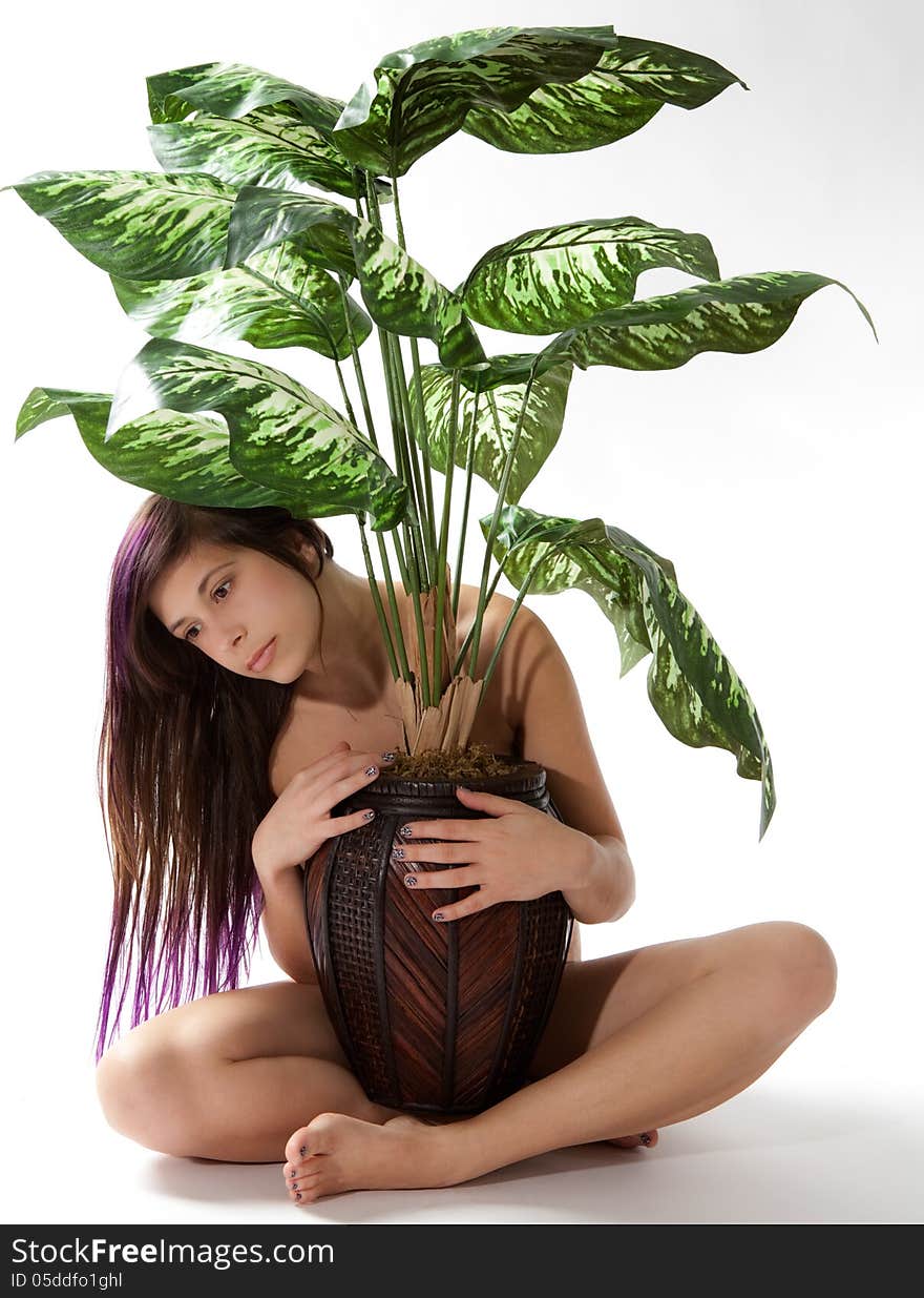 Implied Nude With Plant