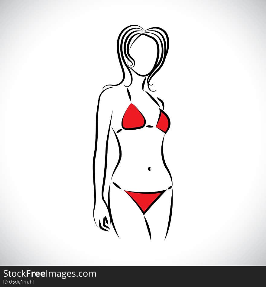 Stylish young woman(girl) with bikini in summer & perfect shape. The illustration is a sketch of a portrait of a teen wearing red bra and panties. Stylish young woman(girl) with bikini in summer & perfect shape. The illustration is a sketch of a portrait of a teen wearing red bra and panties