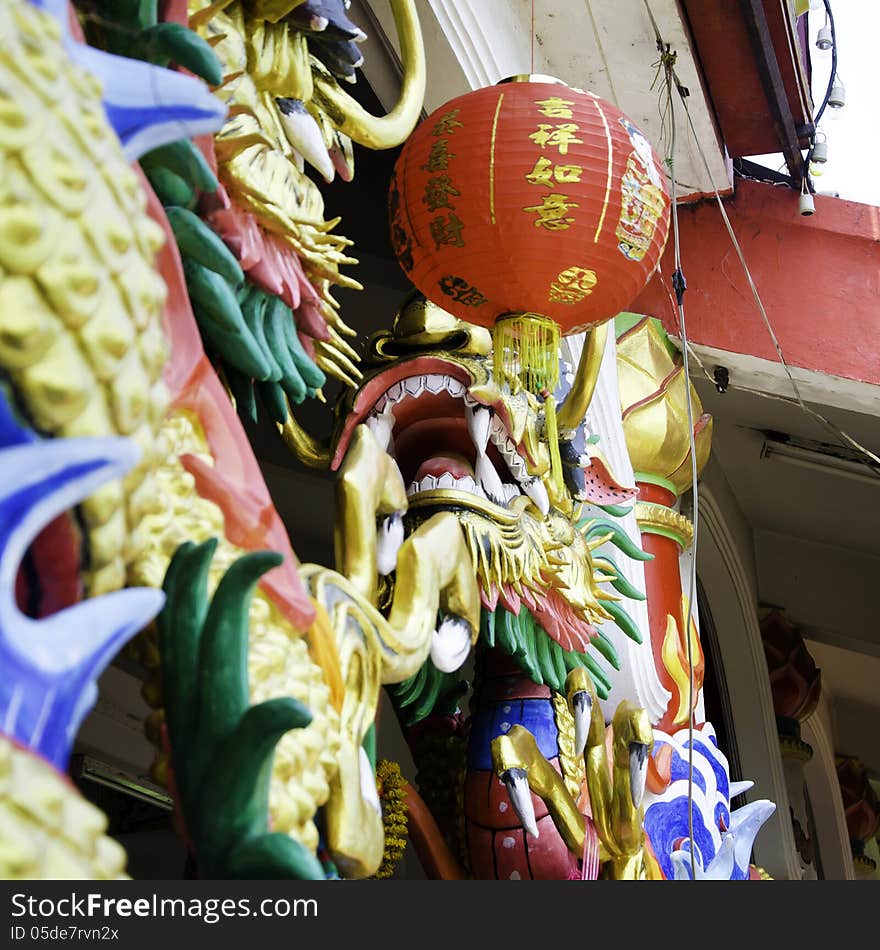 Chinese style dragon statue at temple