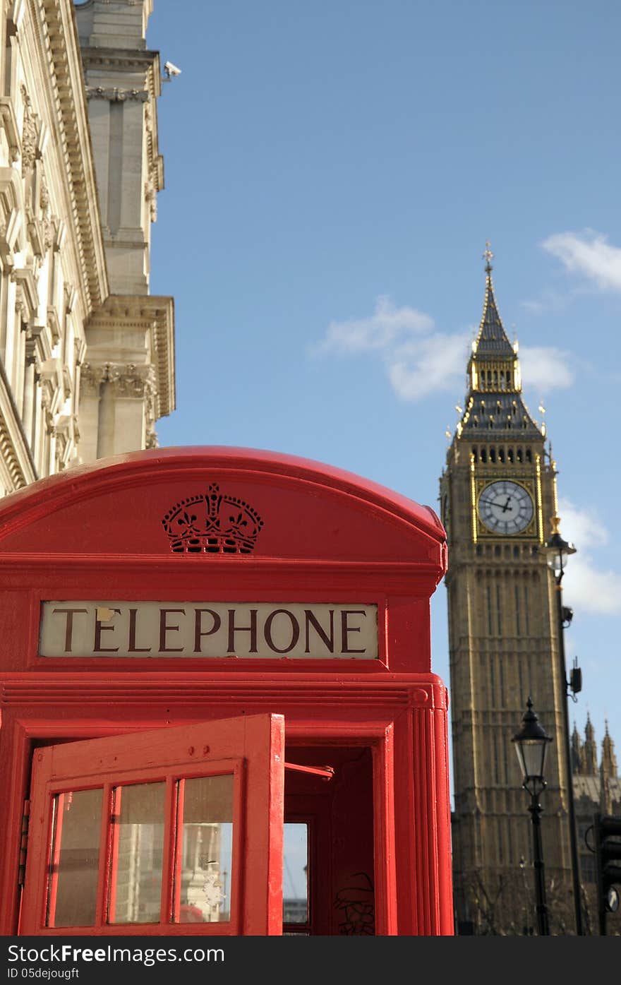 Red telephone kiosk and Big Ben