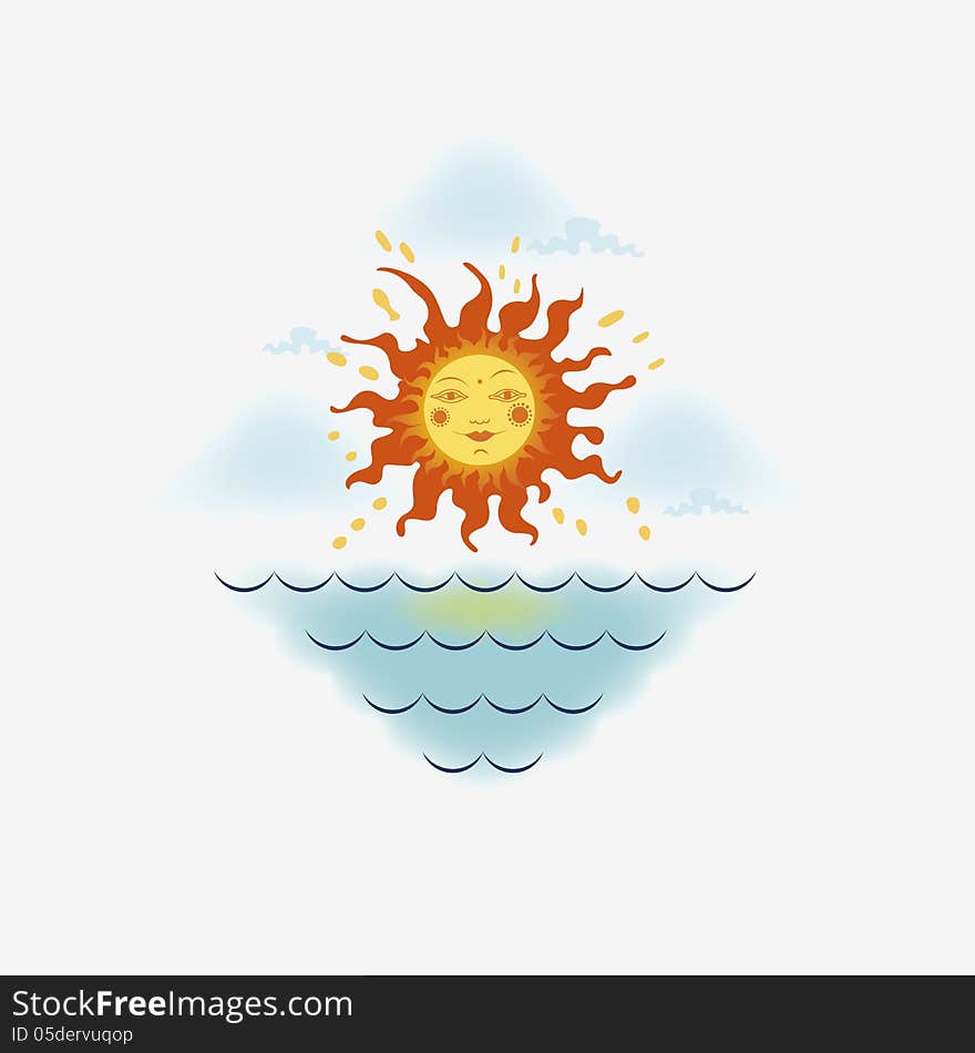 Bright sun and sea illustration