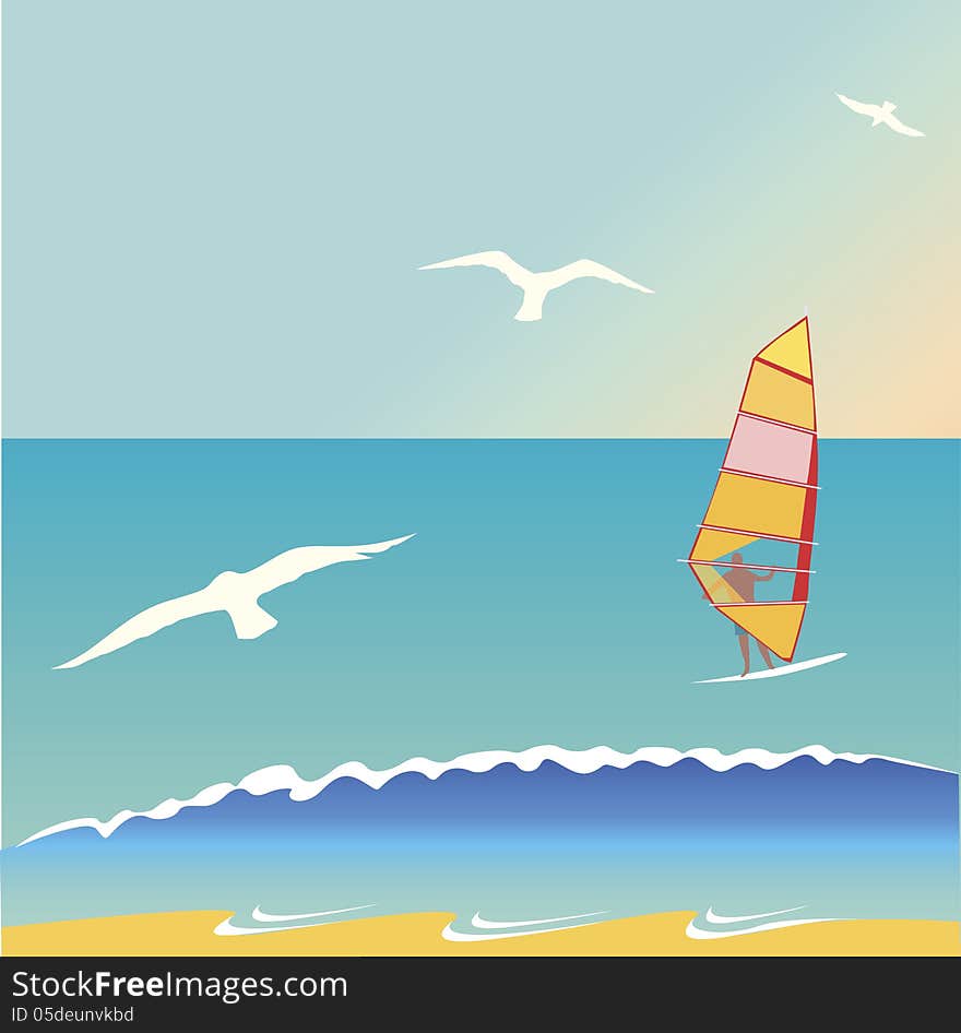 Illustration on summer, the sea and windsurfing. Illustration on summer, the sea and windsurfing