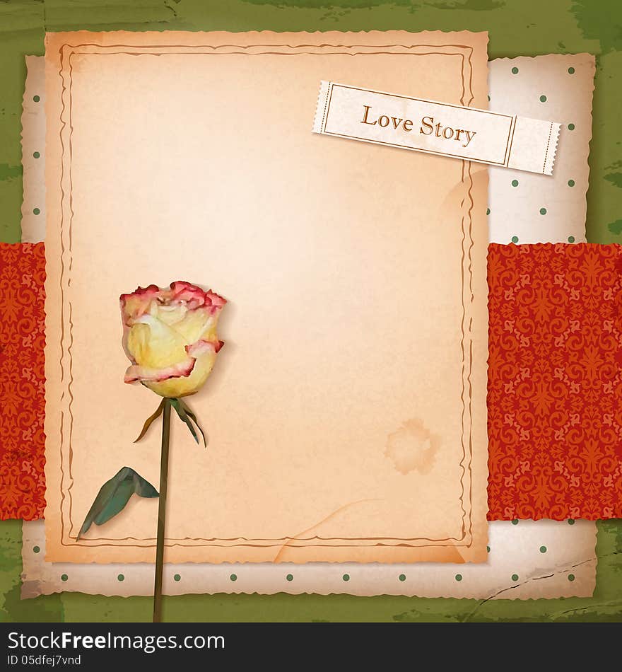 Scrapbook old paper background with dried rose