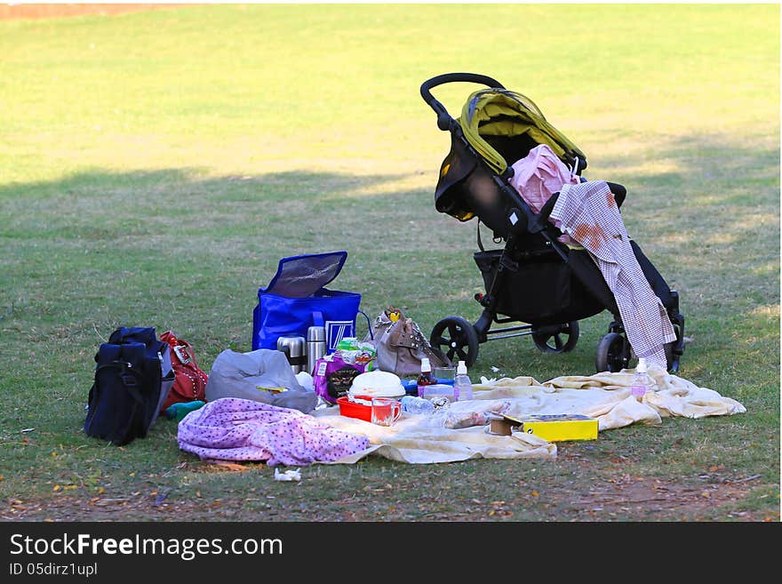 A picnic set up at a park