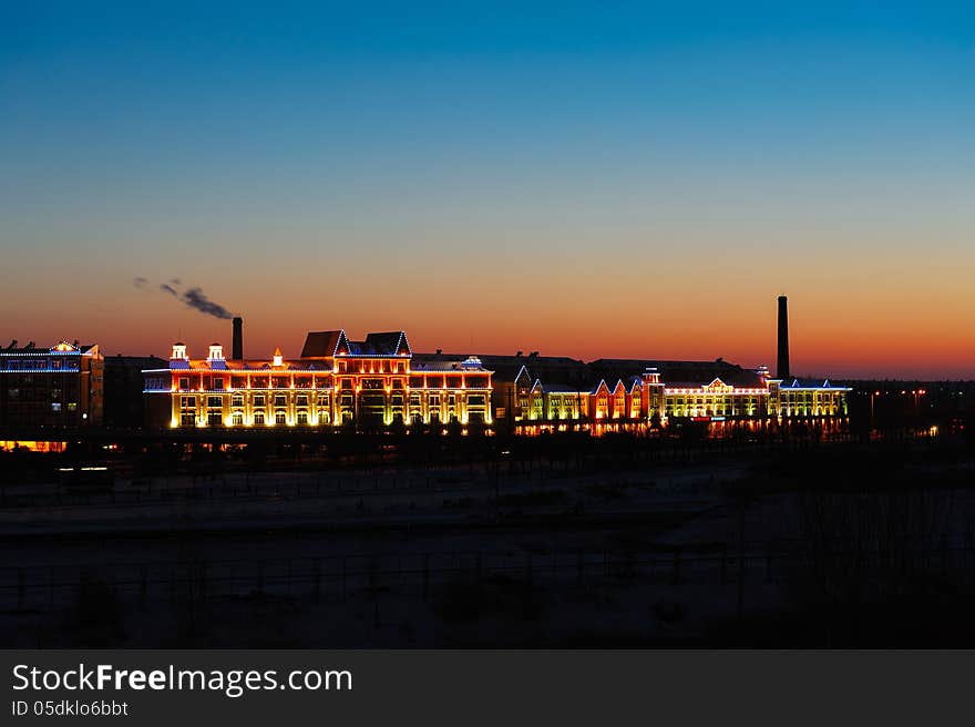 China's heilongjiang Province, Daqing City,Near the train station nightscape. China's heilongjiang Province, Daqing City,Near the train station nightscape.