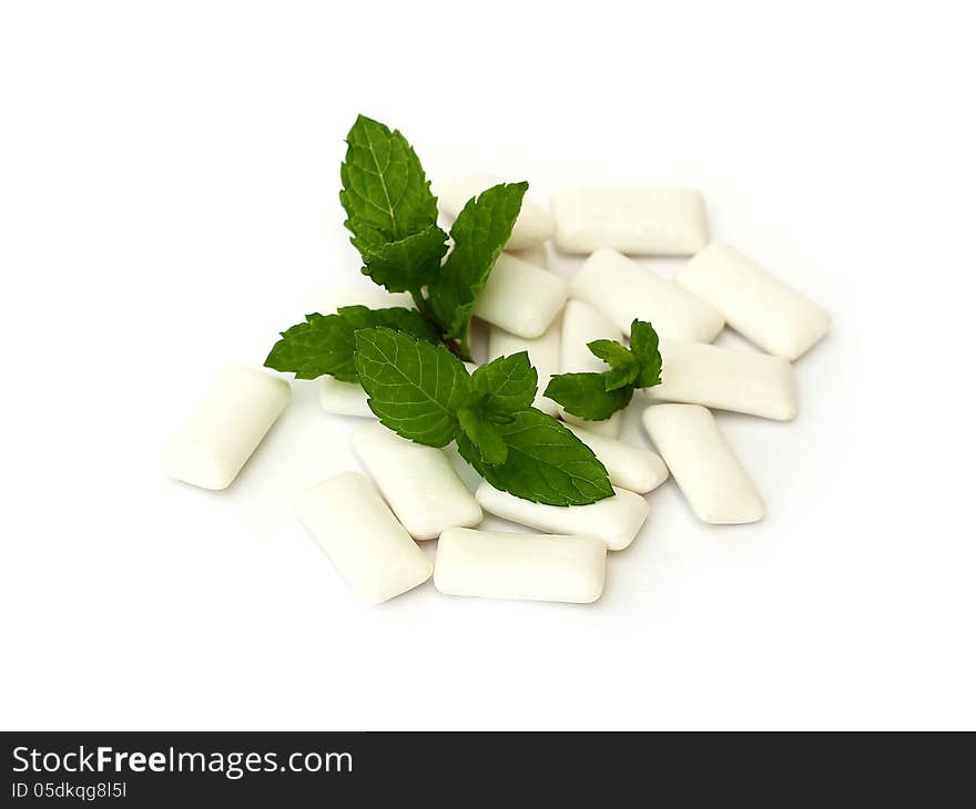 Mint gum on white background