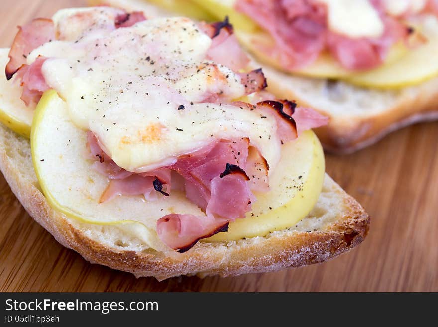 Ham and cheese appetizer on bread