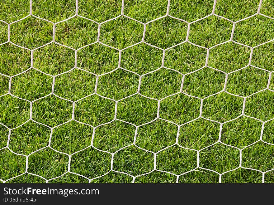 Back side the Goal at the football field. Back side the Goal at the football field