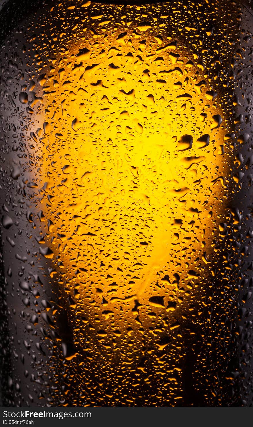 Сlose shot of drops on a bottle beer.