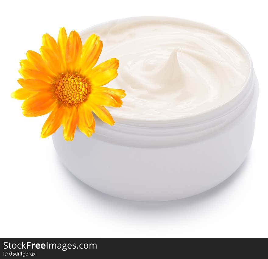 Jar Of Cream And Calendula Flower.