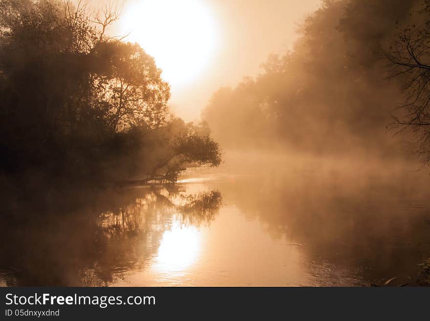 Late summer sunrise on the Istra river