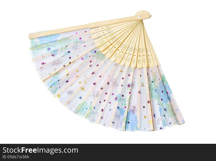 Isolated opened decorate fan on a white background with clipping path. Isolated opened decorate fan on a white background with clipping path