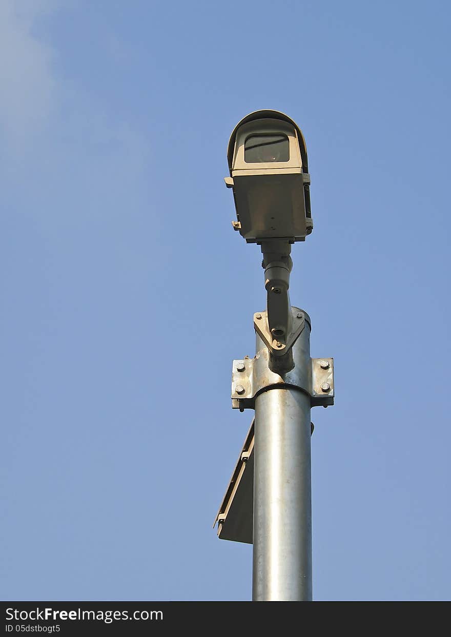 Cctv camera fix on top of pole in sunlight. Cctv camera fix on top of pole in sunlight