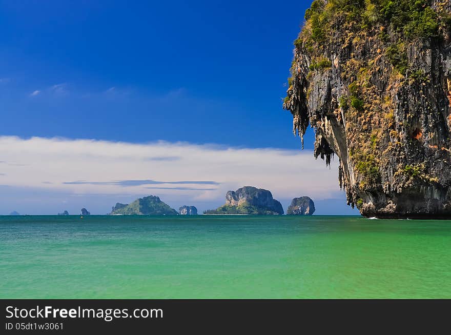 Ocean Coast Landscape With Cliffs And Islands At Phra Nang Bay