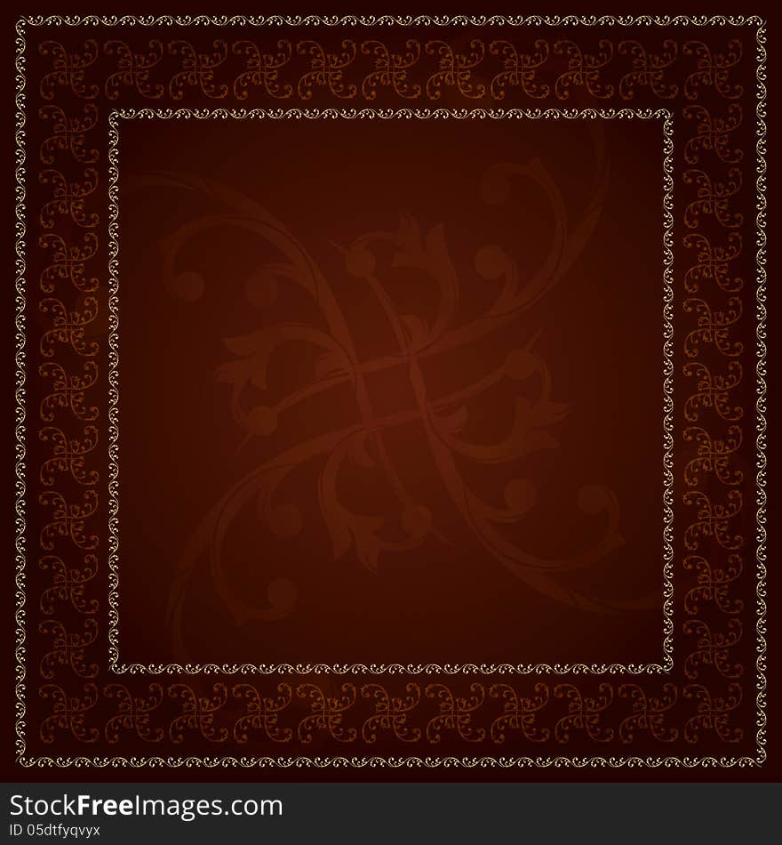 Gold frame with vintage floral elements. Vector background