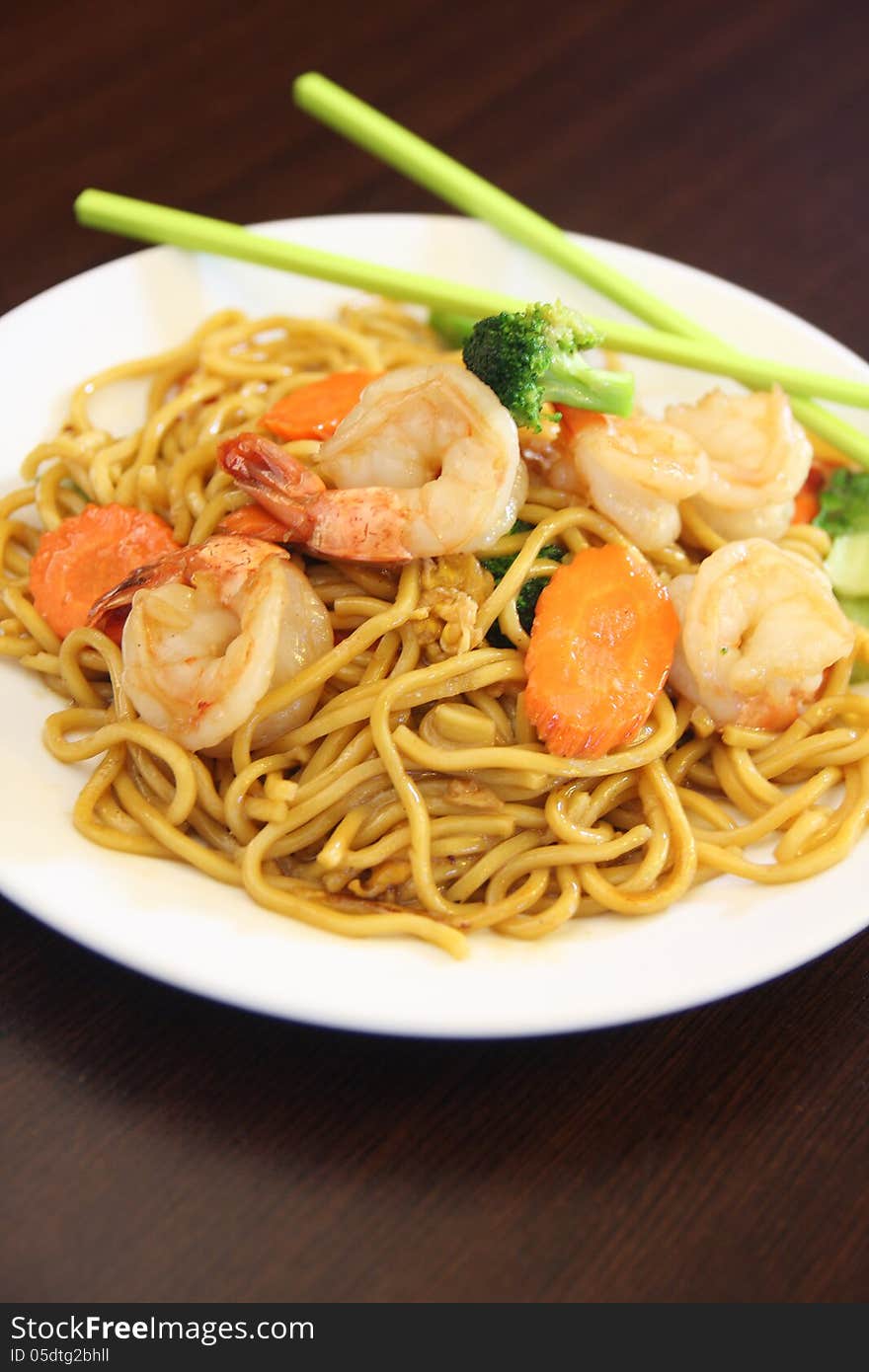 Hokkien noodles with prawn.