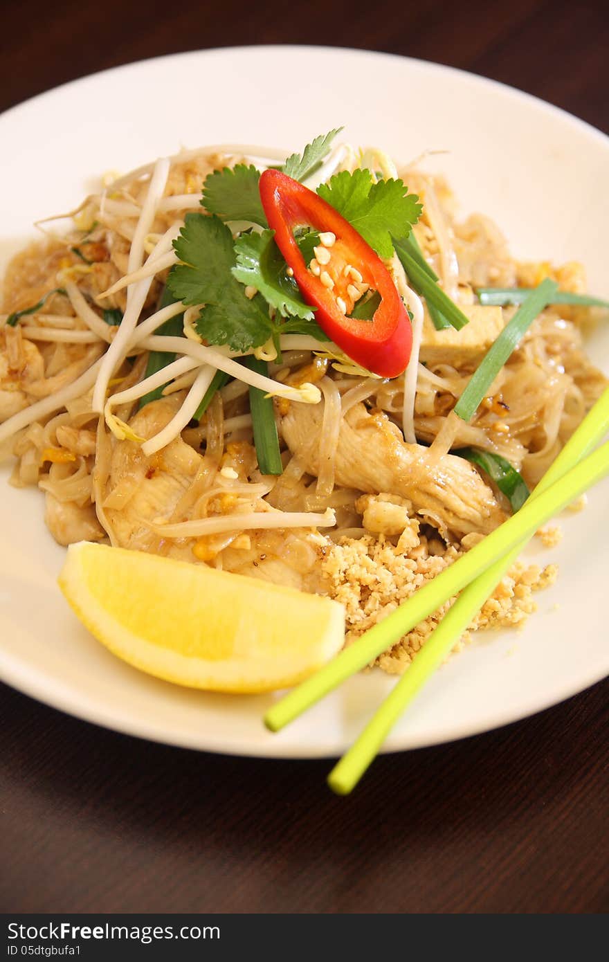 Thai popular signature dish. Pad Thai noodles with chicken. Thai popular signature dish. Pad Thai noodles with chicken.