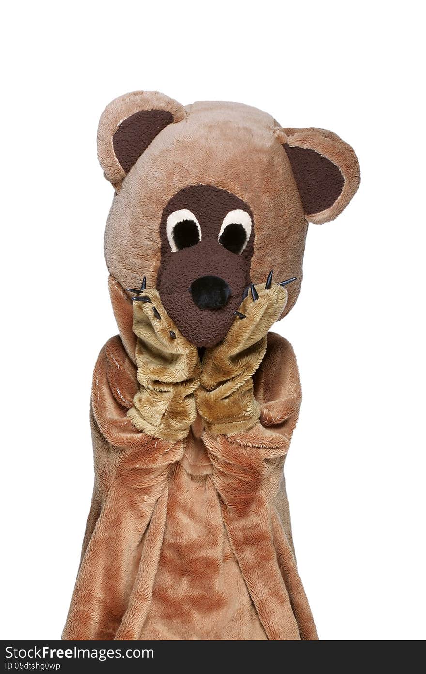 Funny bear costume isolated in white