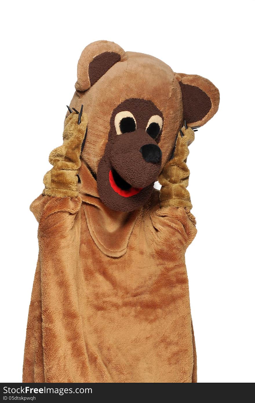 Funny bear costume isolated in white