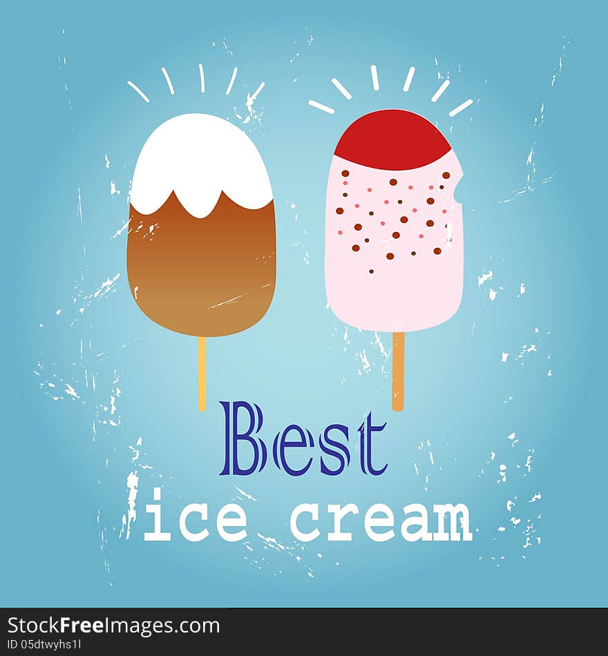 Painted illustration of the different ice cream on a blue background. Painted illustration of the different ice cream on a blue background