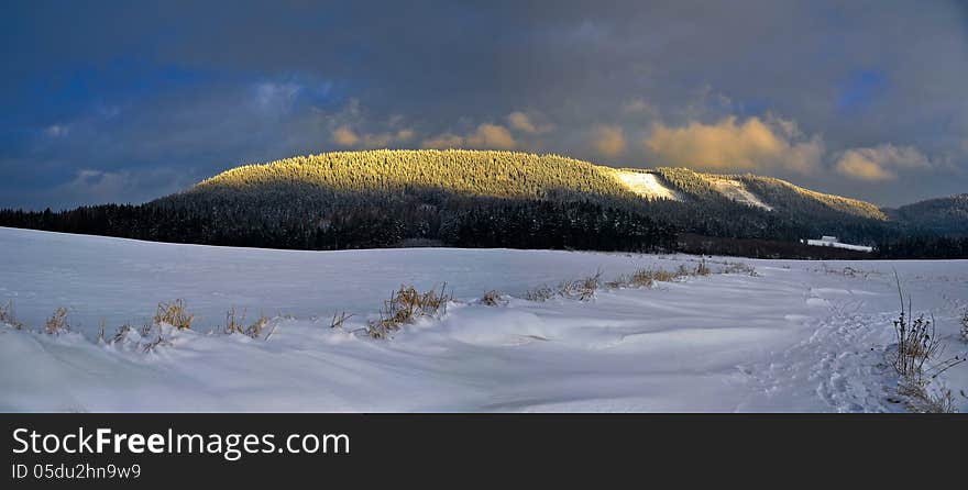 Karkonosze Mountains, view from hill in Chelmsko Slaskie. Karkonosze Mountains, view from hill in Chelmsko Slaskie