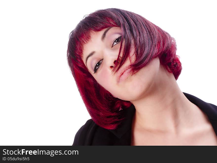 Isolated portrait of a young woman with red hair. Isolated portrait of a young woman with red hair