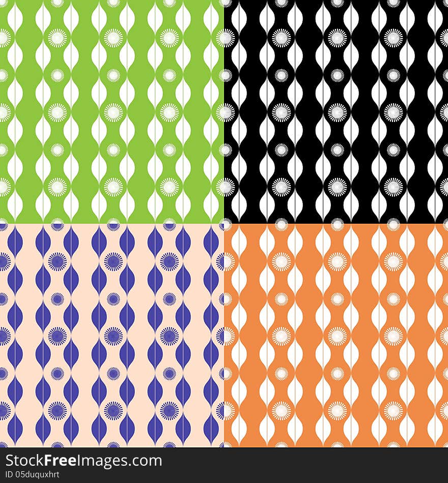 Set Of Seamless Patterns With Stripy Ornament