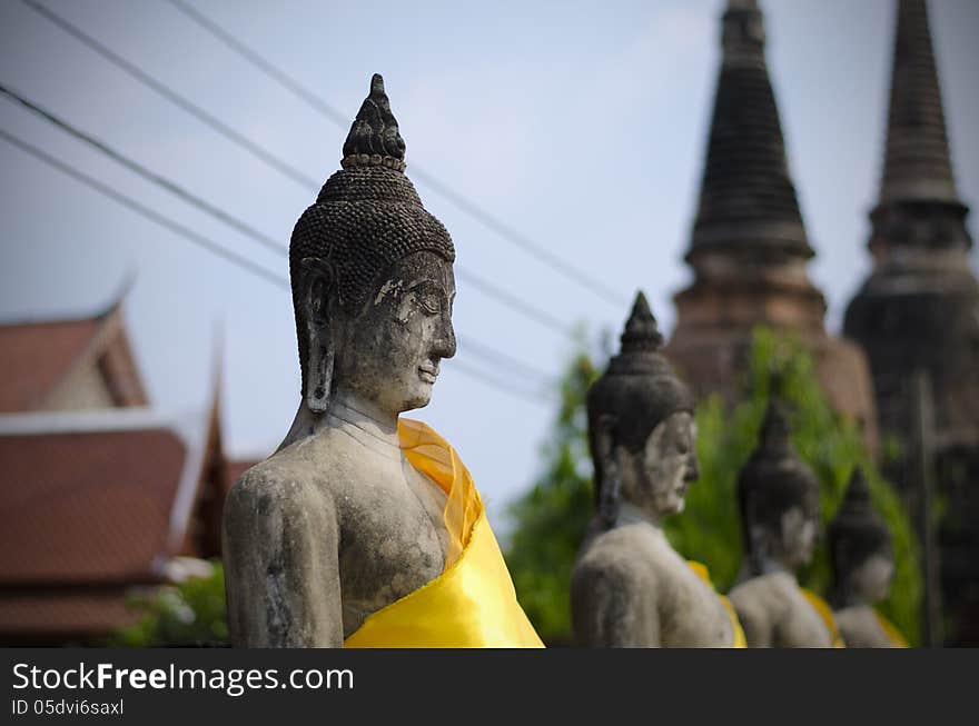 Ancient Buddha statues in Ayutthaya, Thailand