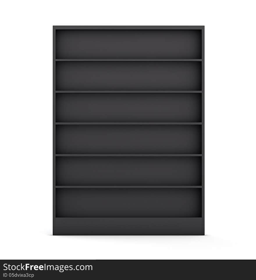 Empty black shelf isolated on white.