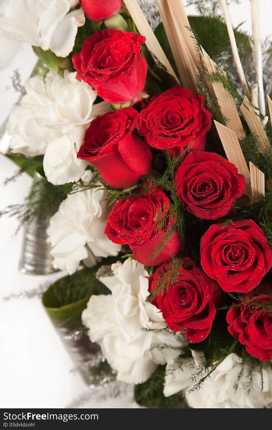 Bouquet of red and white rose flowers