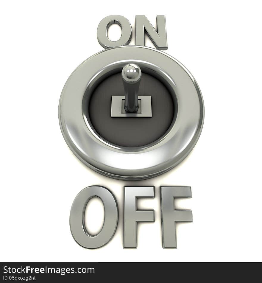 On off button, white background and reflections