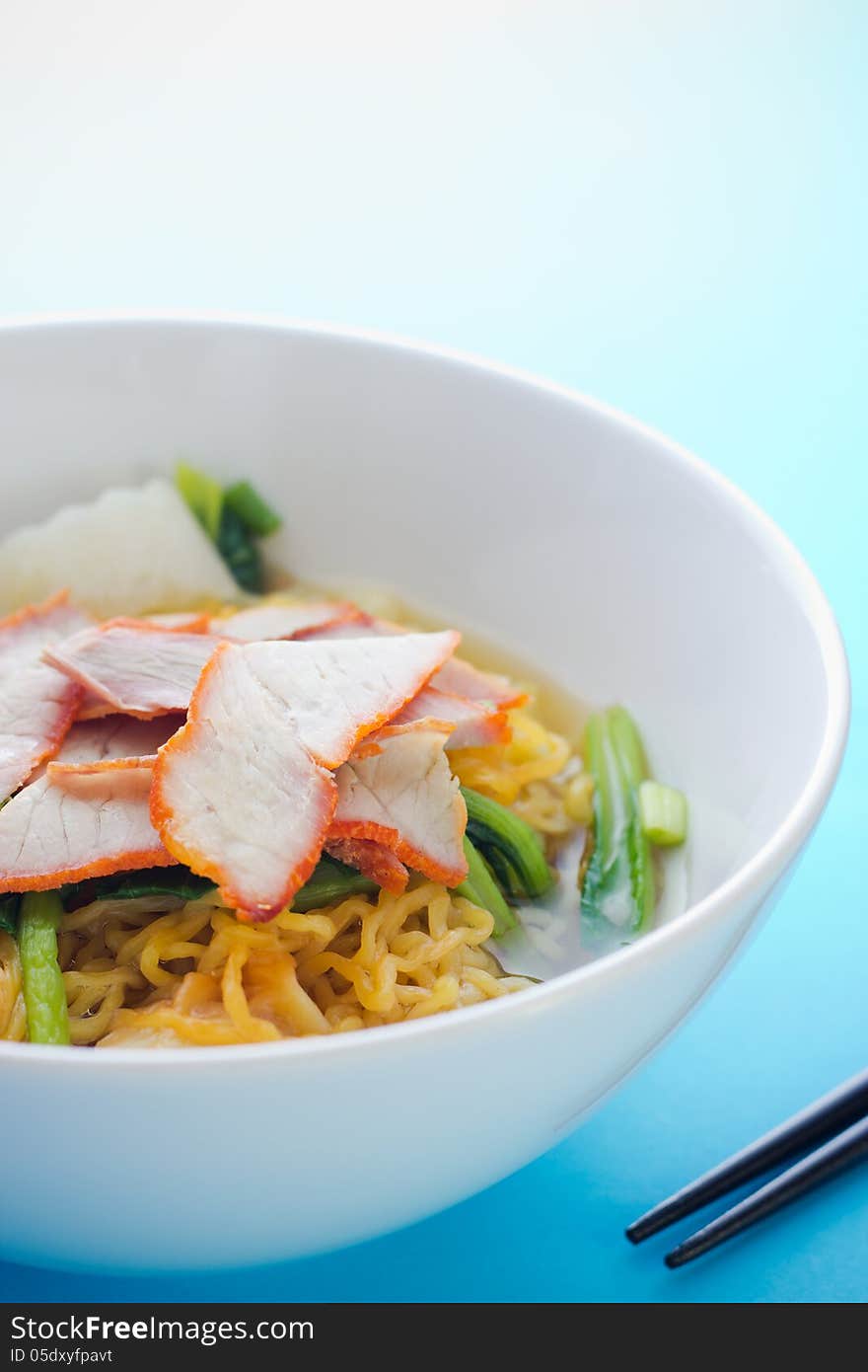 Noodles and meatball with chopsticks , asian noodle