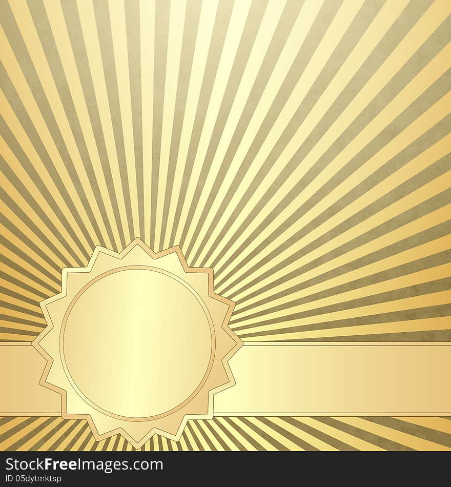 Old grunge paper with gold rays and gold line (vector EPS 10)