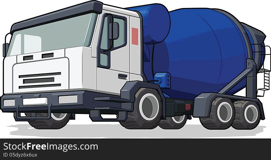 A vector image of an isolated cement mixer truck. Available as a Vector in EPS8 format that can be scaled to any size without loss of quality. Elements could be separated for further editing, color could be easily changed.