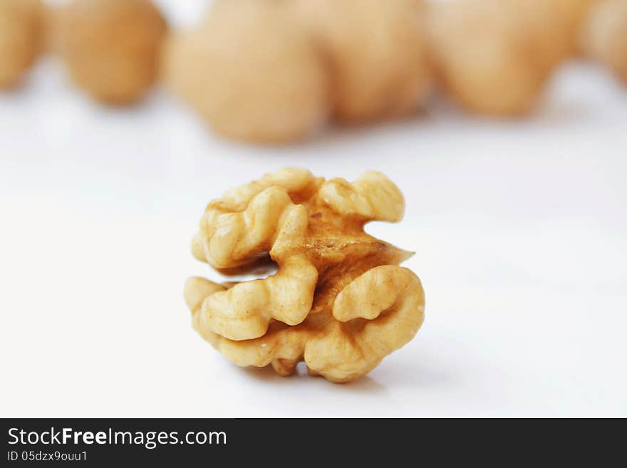 Walnuts on a white background