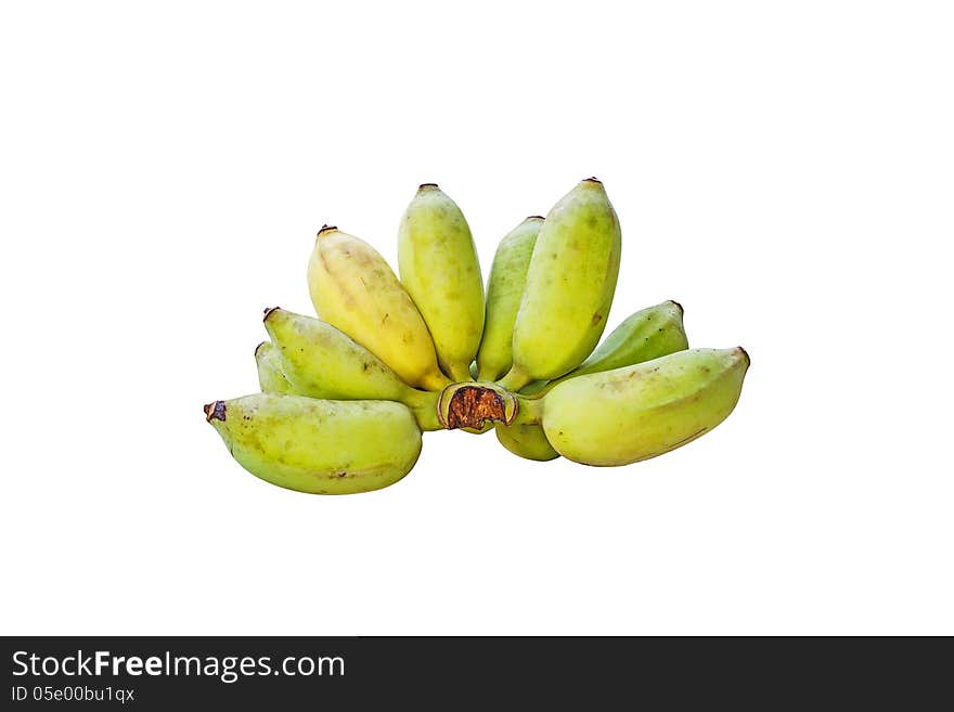 The unripe banana bunches, isolated