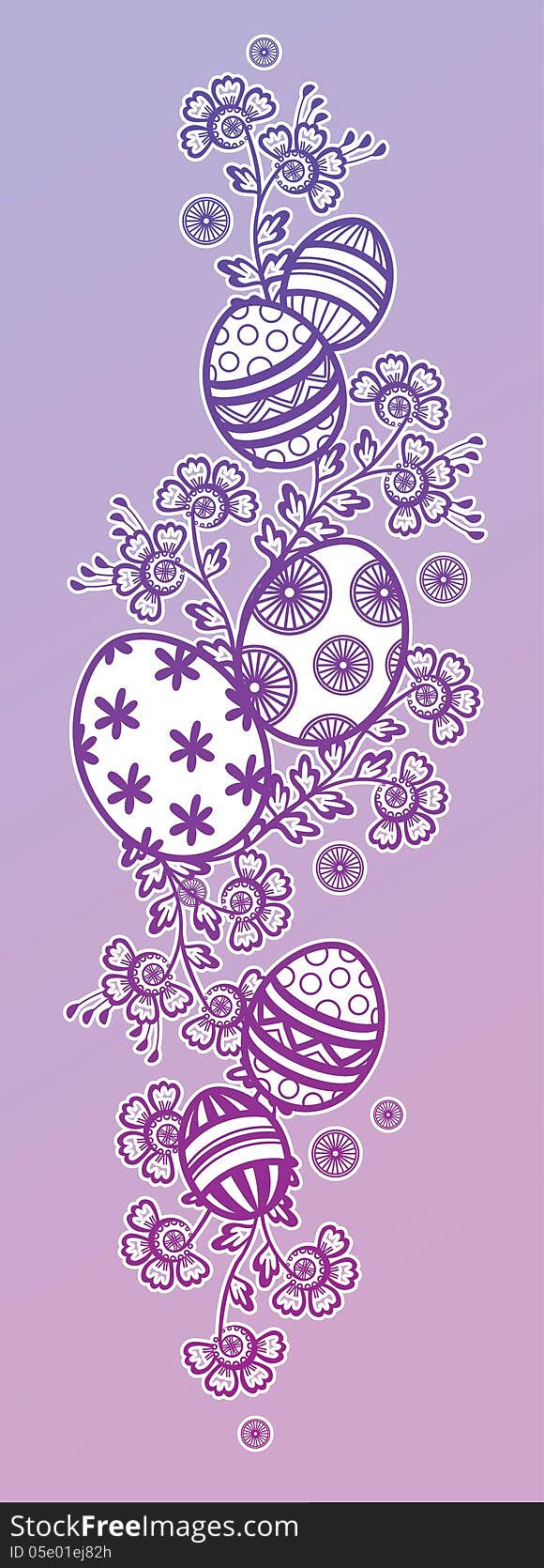 Easter decorative design with easter eggs and flowers for a vertical layout. Easter decorative design with easter eggs and flowers for a vertical layout