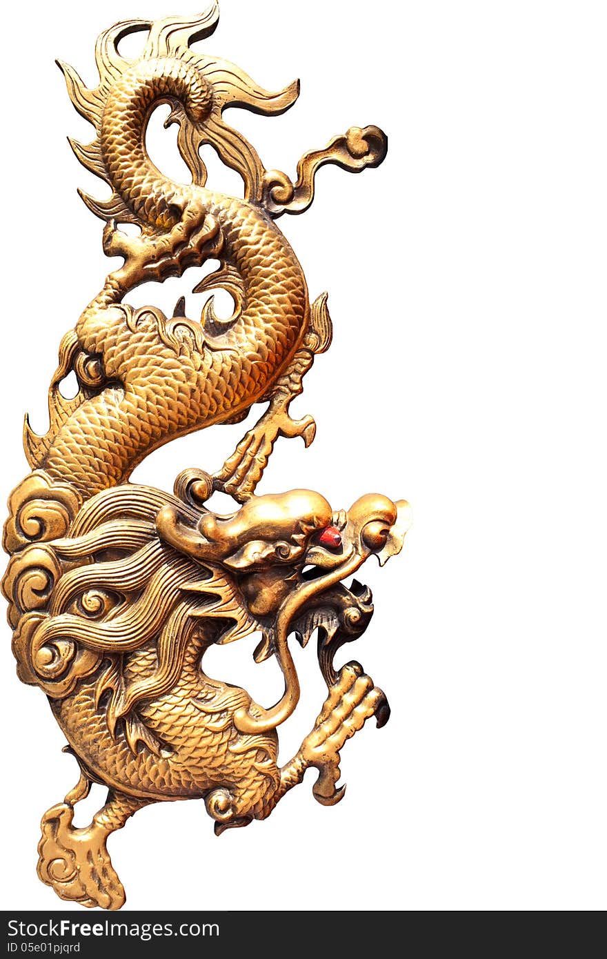 Golden dragon statue on white background. Golden dragon statue on white background