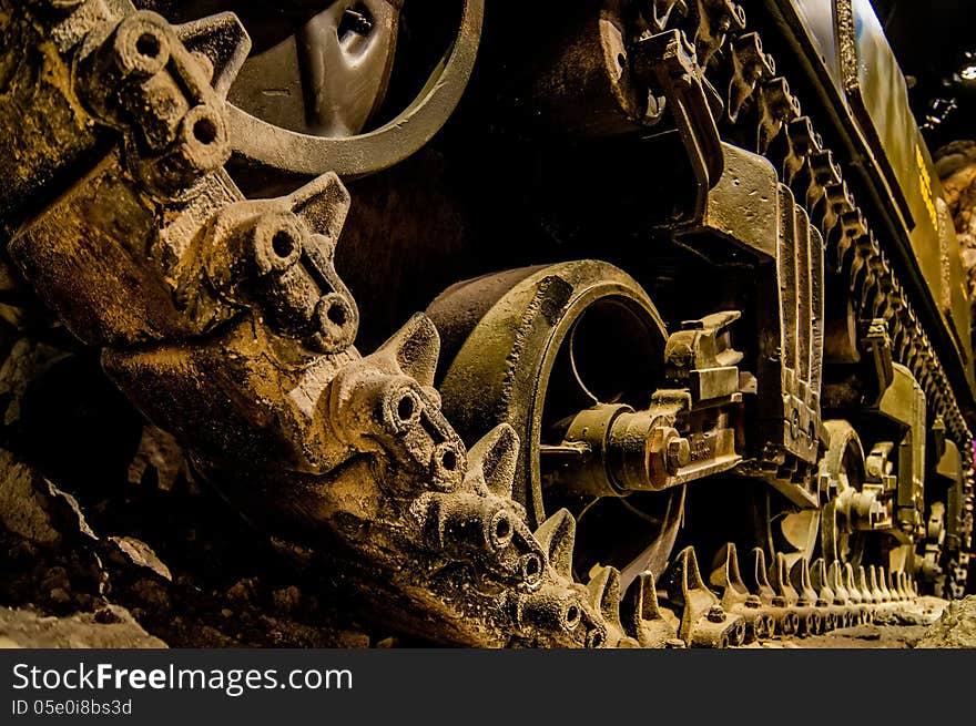 Caterpillar on armored military tank. Caterpillar on armored military tank