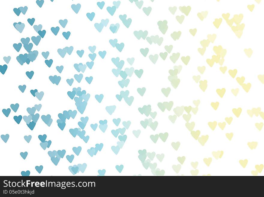 Color gradient heart bokeh blue, yellow on white background. Color gradient heart bokeh blue, yellow on white background