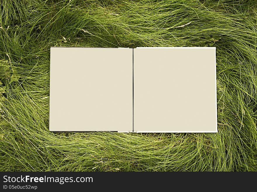 Blank open book in the green grass. Blank open book in the green grass