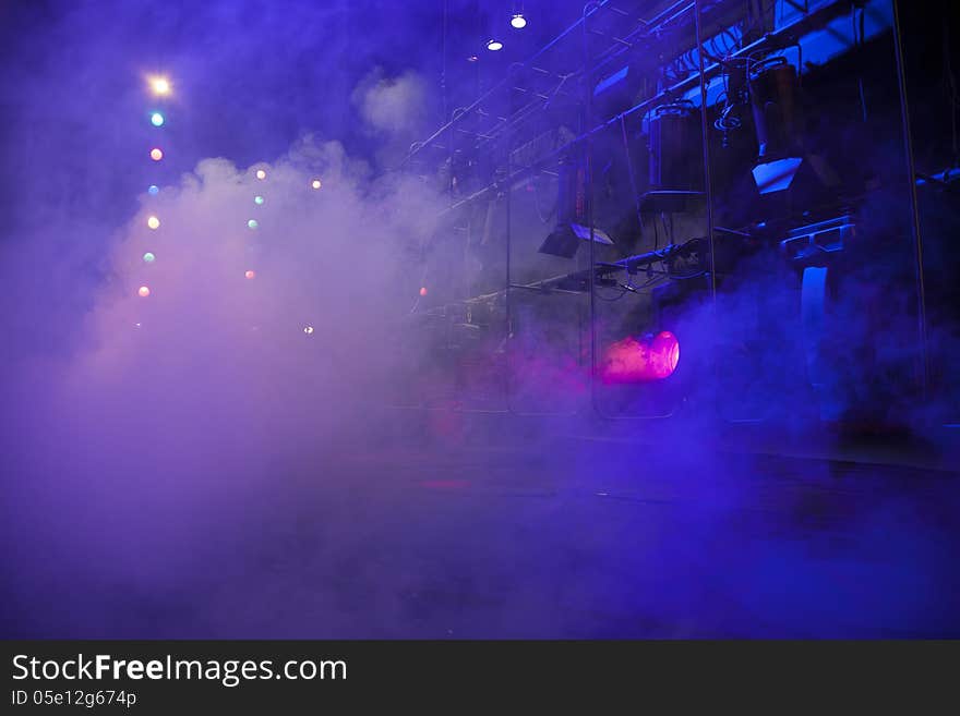 Stage lights on a console, smoke. Stage lights on a console, smoke