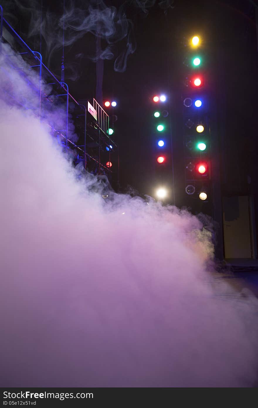 Stage lights on a console, smoke. Stage lights on a console, smoke