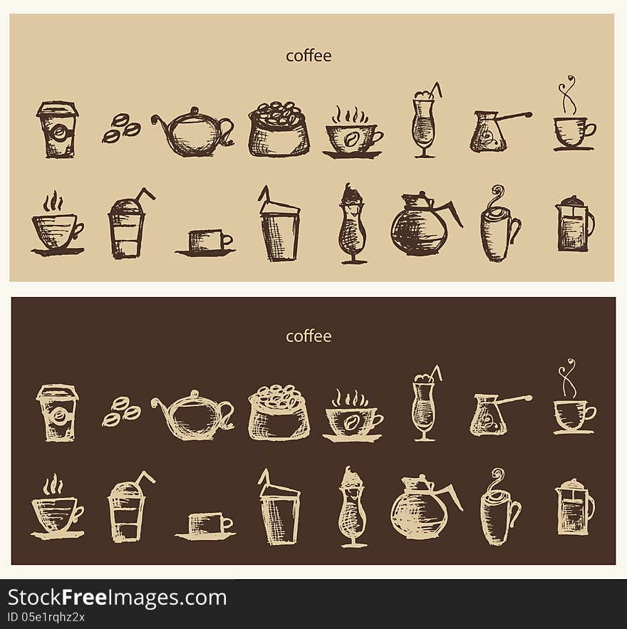 Vector illustration of hot aromatic coffee in brown tones. Vector illustration of hot aromatic coffee in brown tones