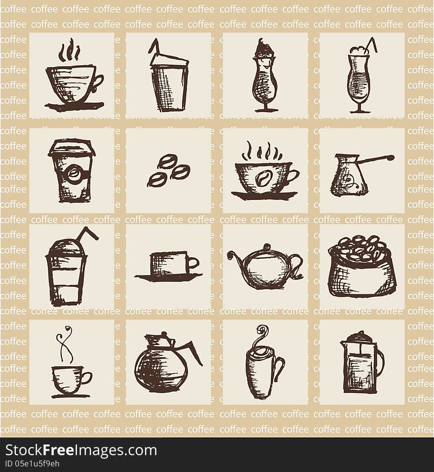 Vector illustration of hot aromatic coffee in brown tones. Vector illustration of hot aromatic coffee in brown tones