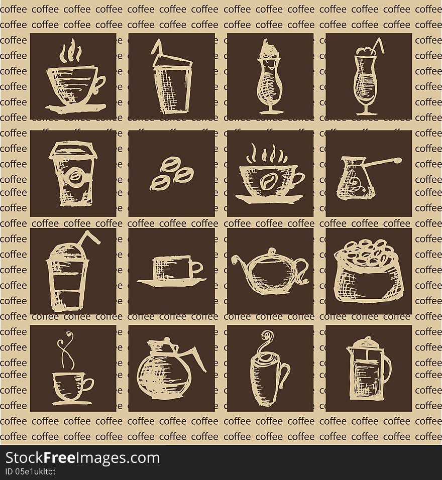 Vector illustration of hot aromatic coffee in brown tones. Vector illustration of hot aromatic coffee in brown tones