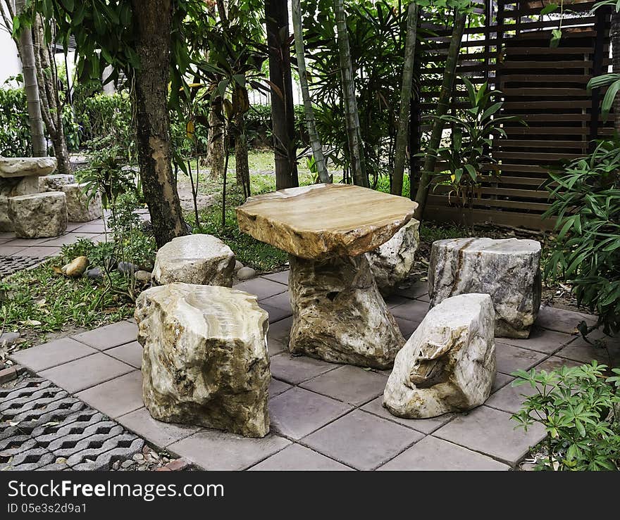 Rock seat in garden