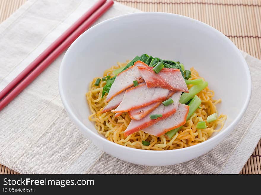 Noodles and meatball with chopsticks , asian noodle