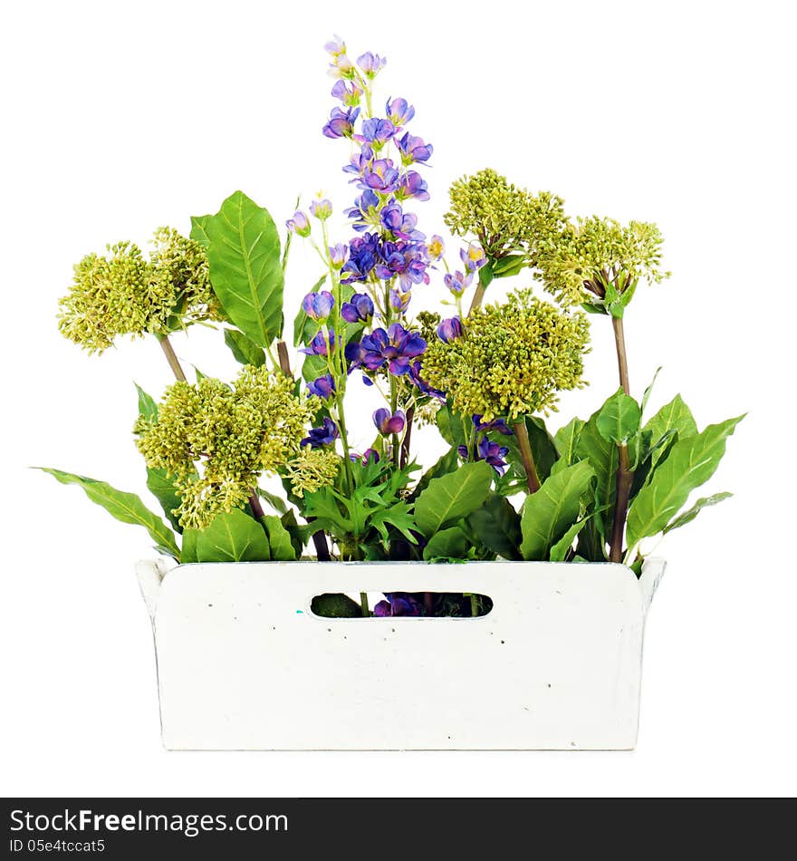 Composition Of Artificial Garden Flowers In Decorative Vase.